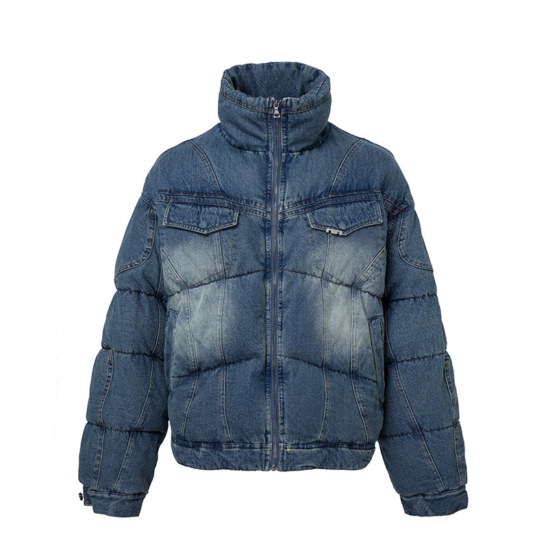 Denim puffer coat sales