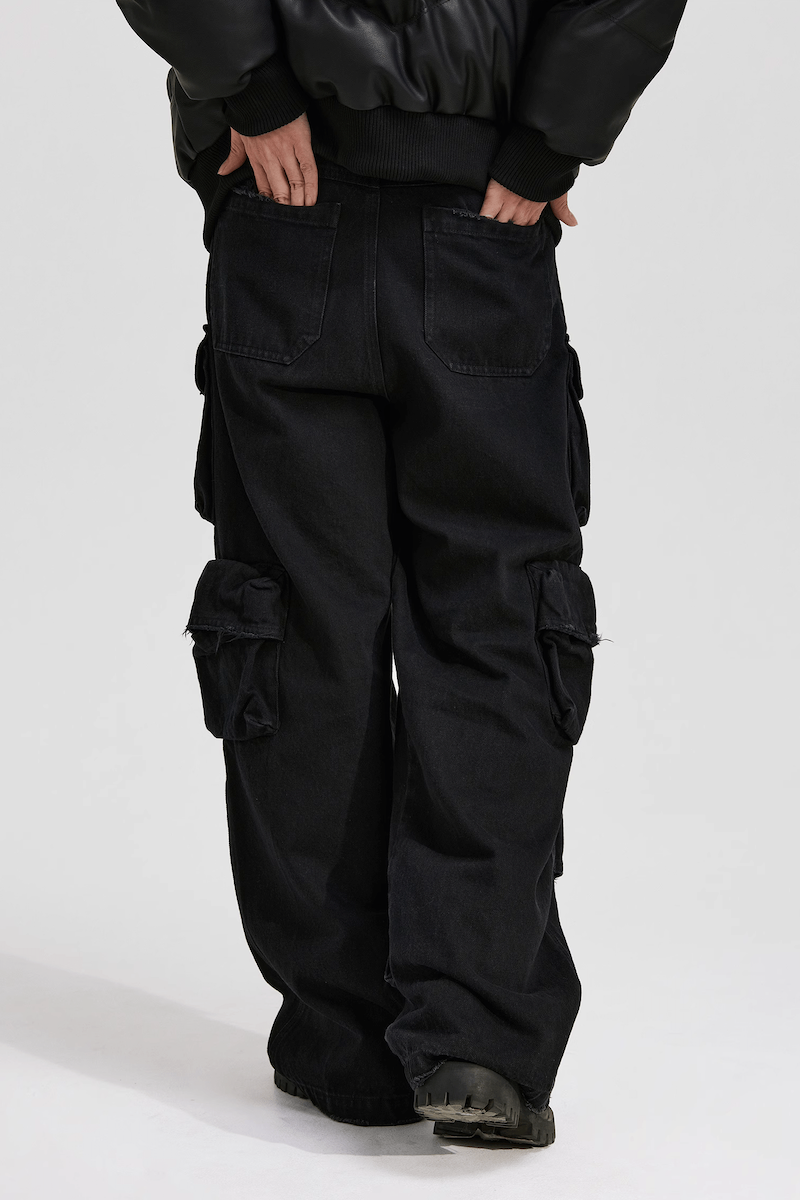 Women's Punk Multi Pockets Cargo Pants Drawstring Baggy Straight Legs  Trousers