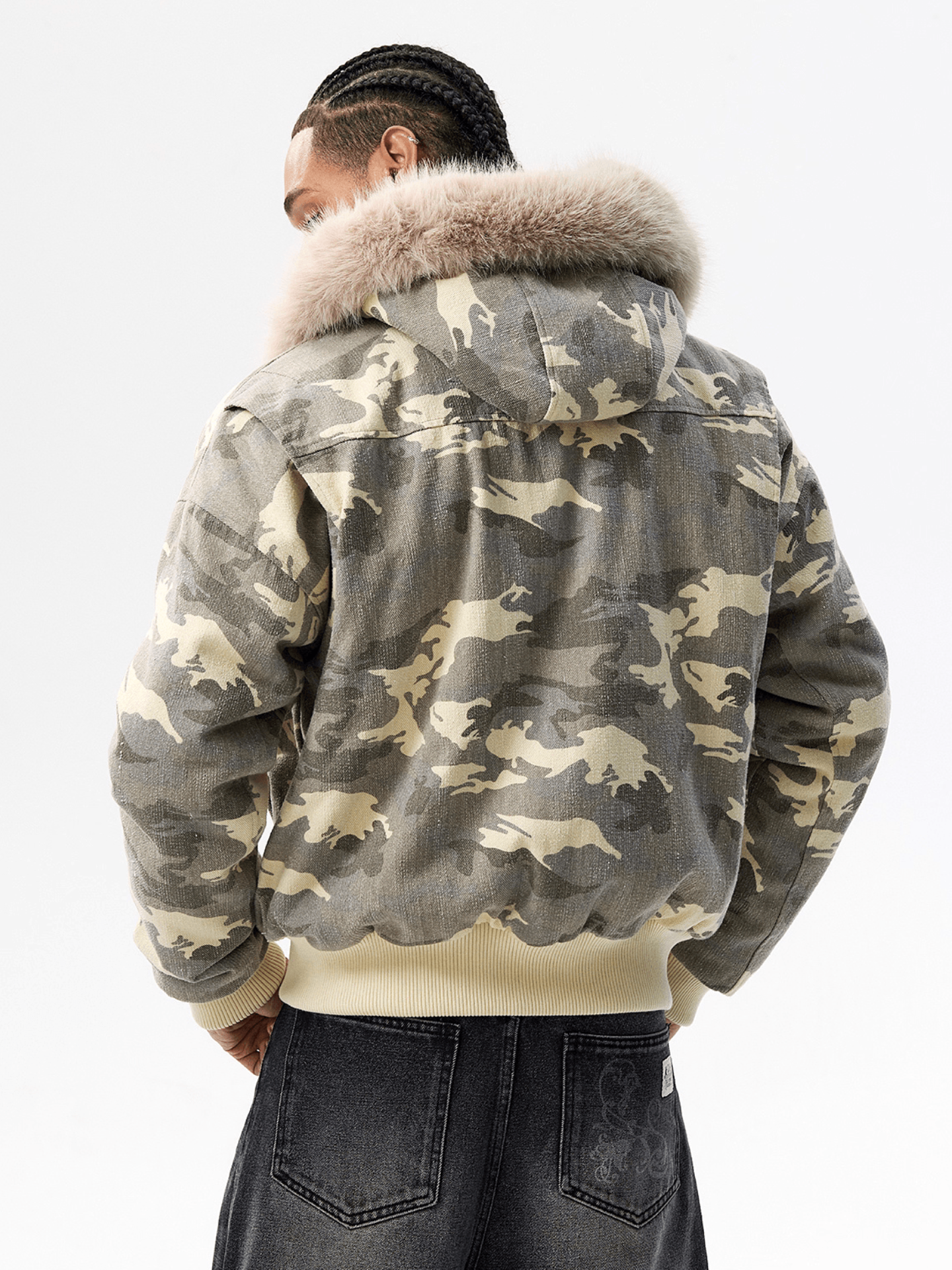 Camo'd Down Fur Jacket