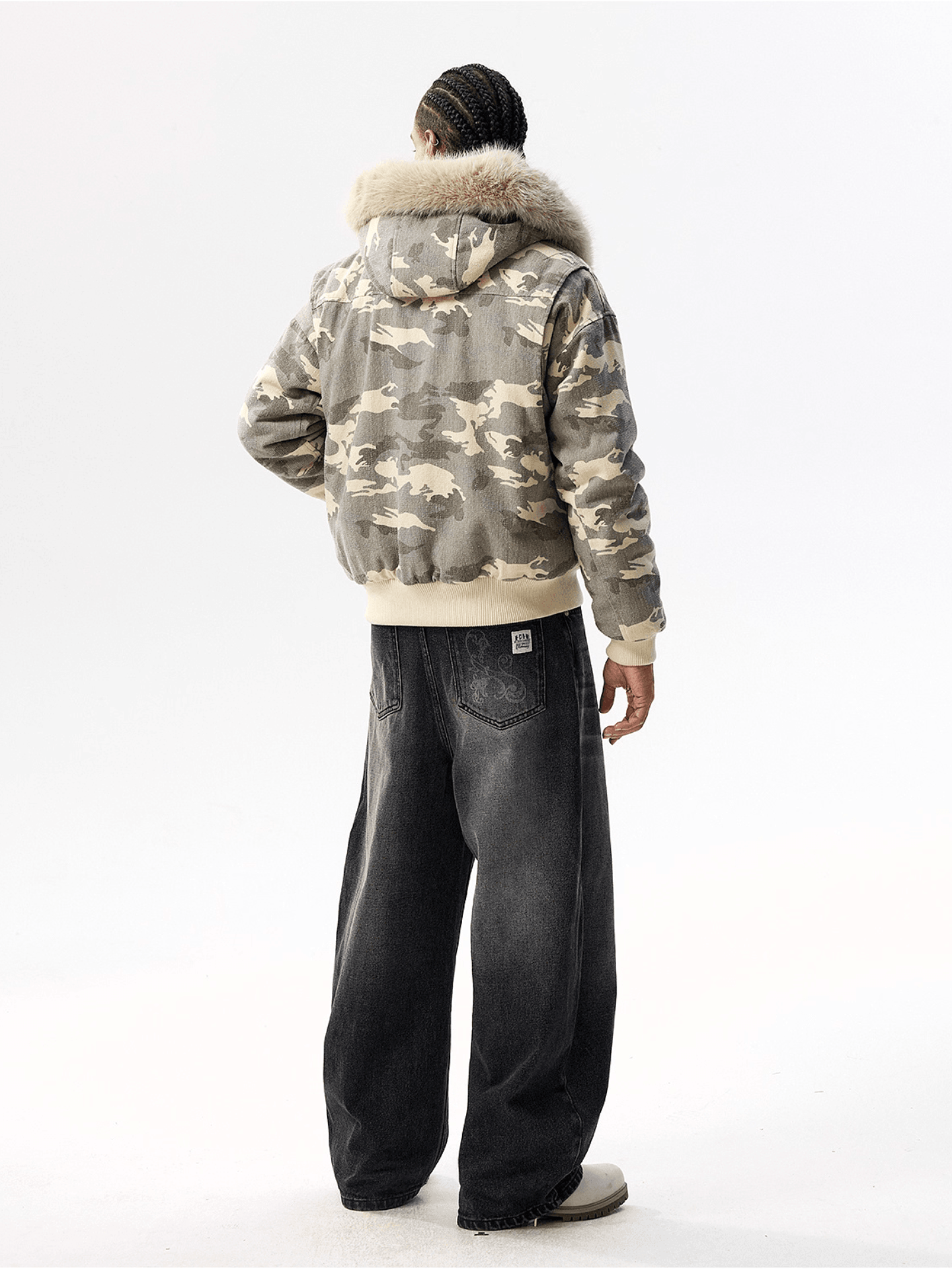 Camo'd Down Fur Jacket