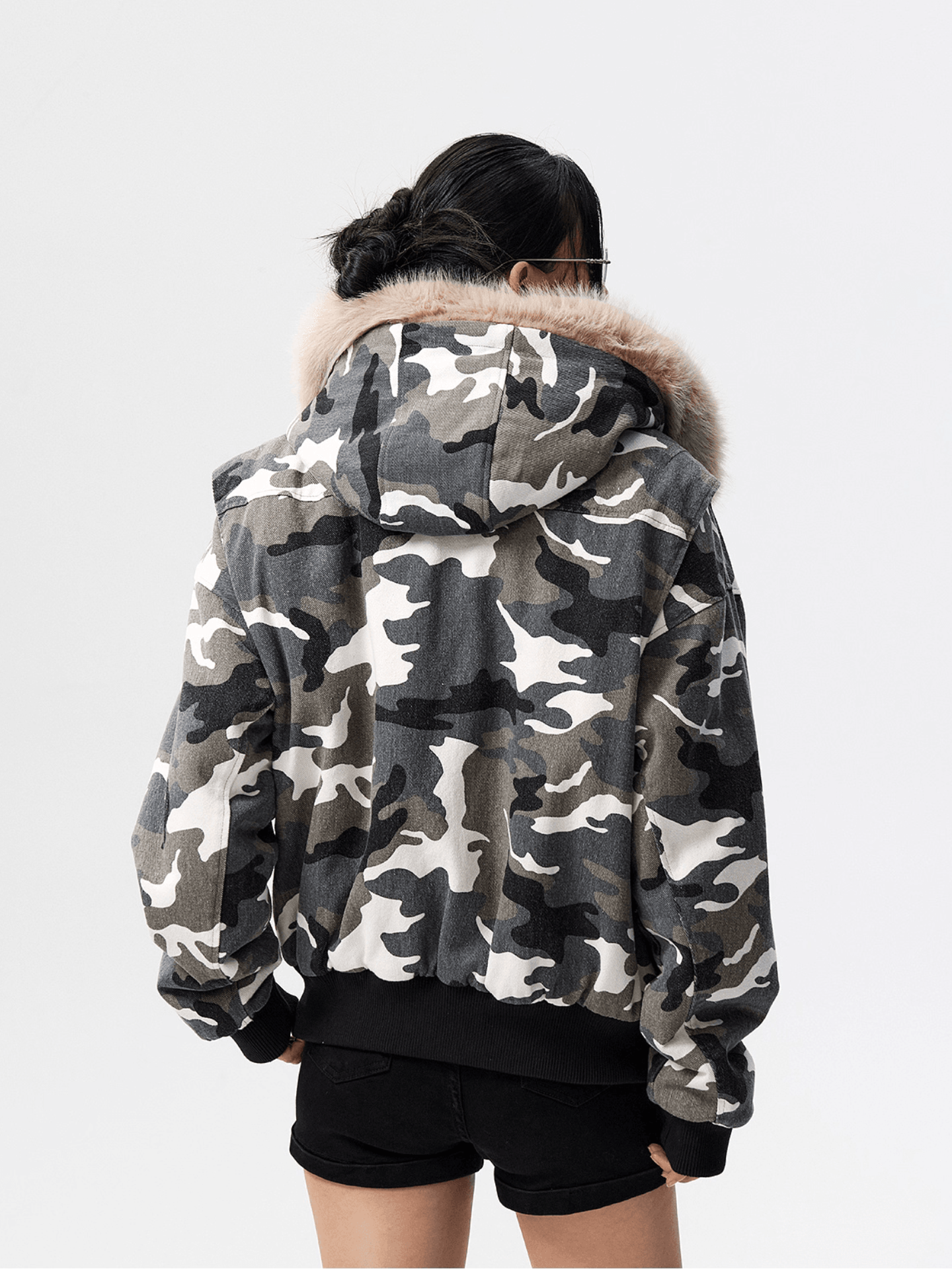 Camo'd Down Fur Jacket
