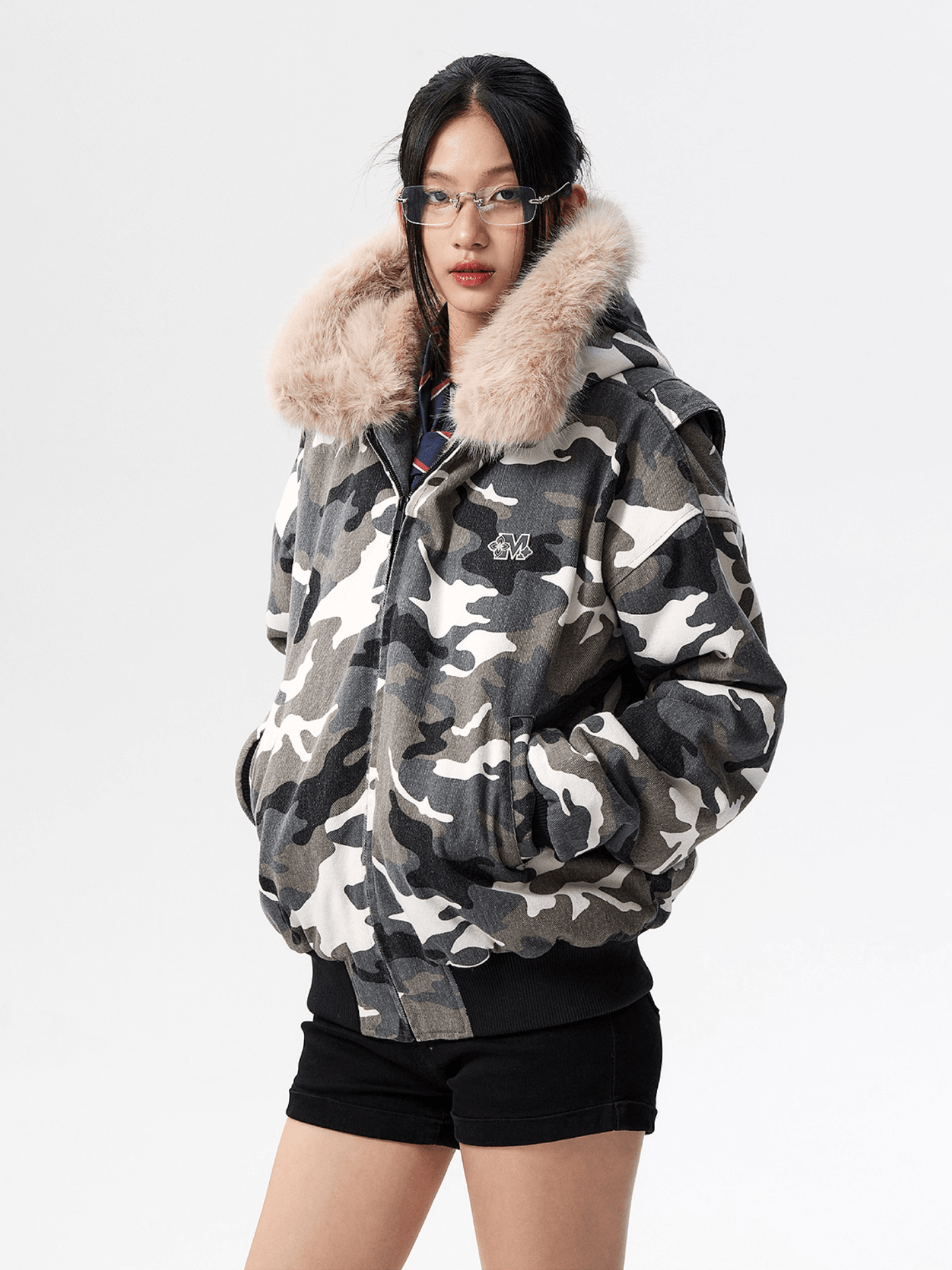 Camo'd Down Fur Jacket
