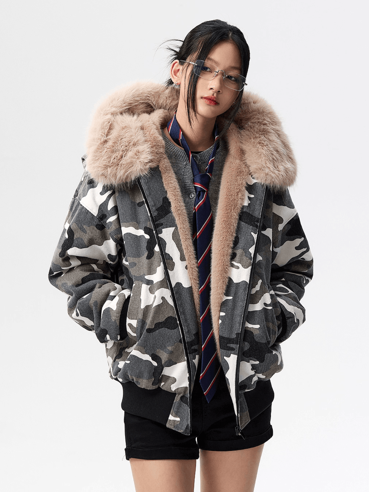 Camo'd Down Fur Jacket