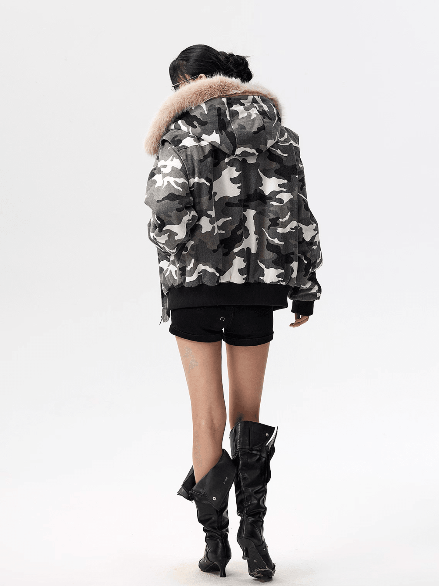 Camo'd Down Fur Jacket