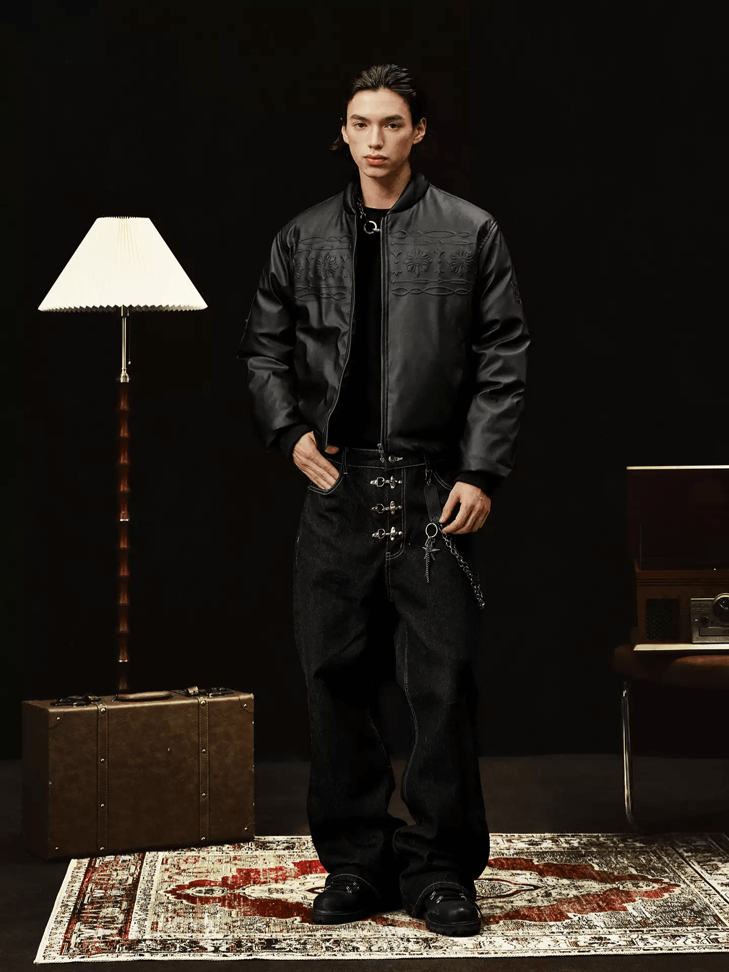 Baroque Embossed Leather Down Jacket