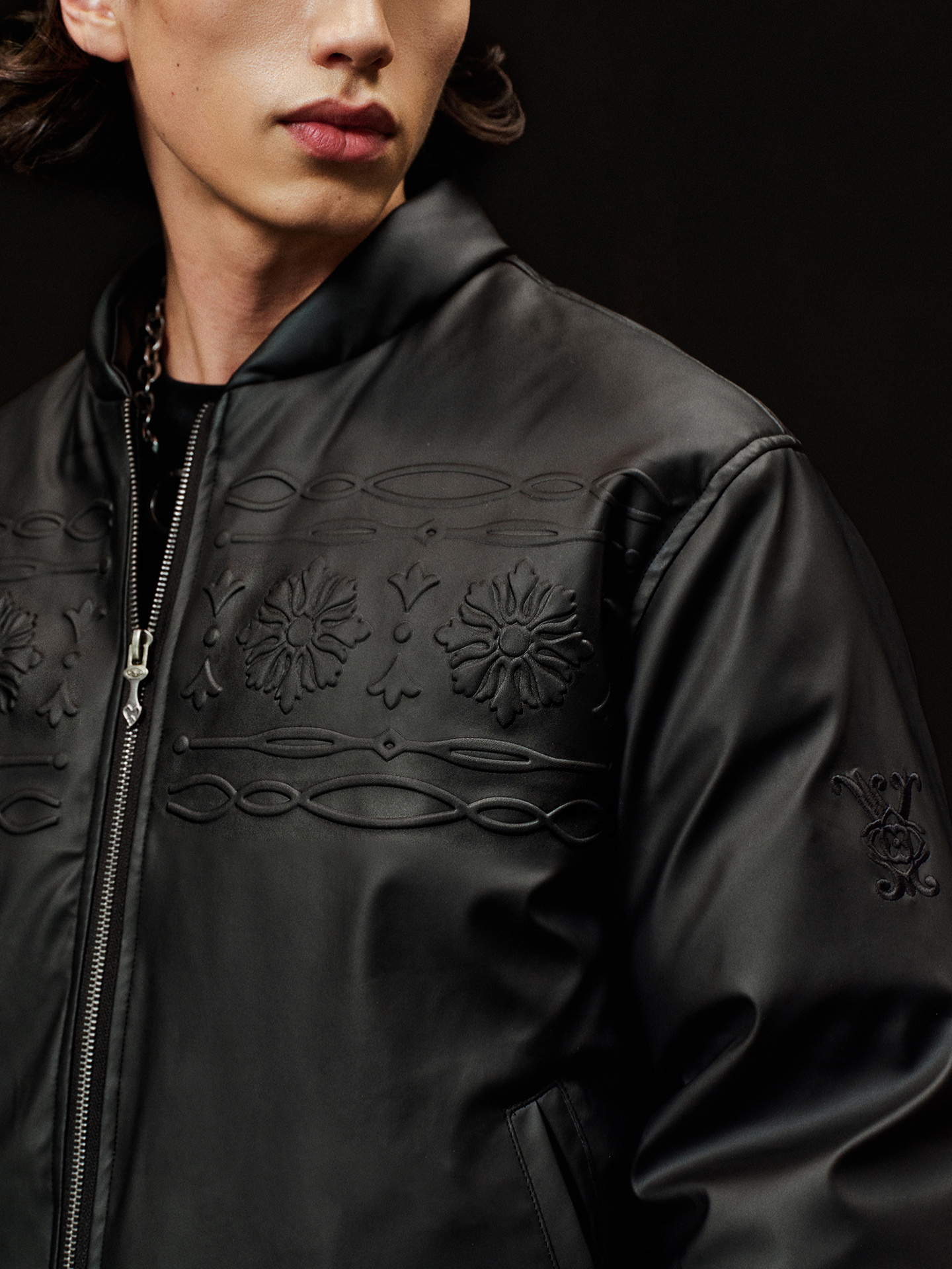 Baroque Embossed Leather Down Jacket