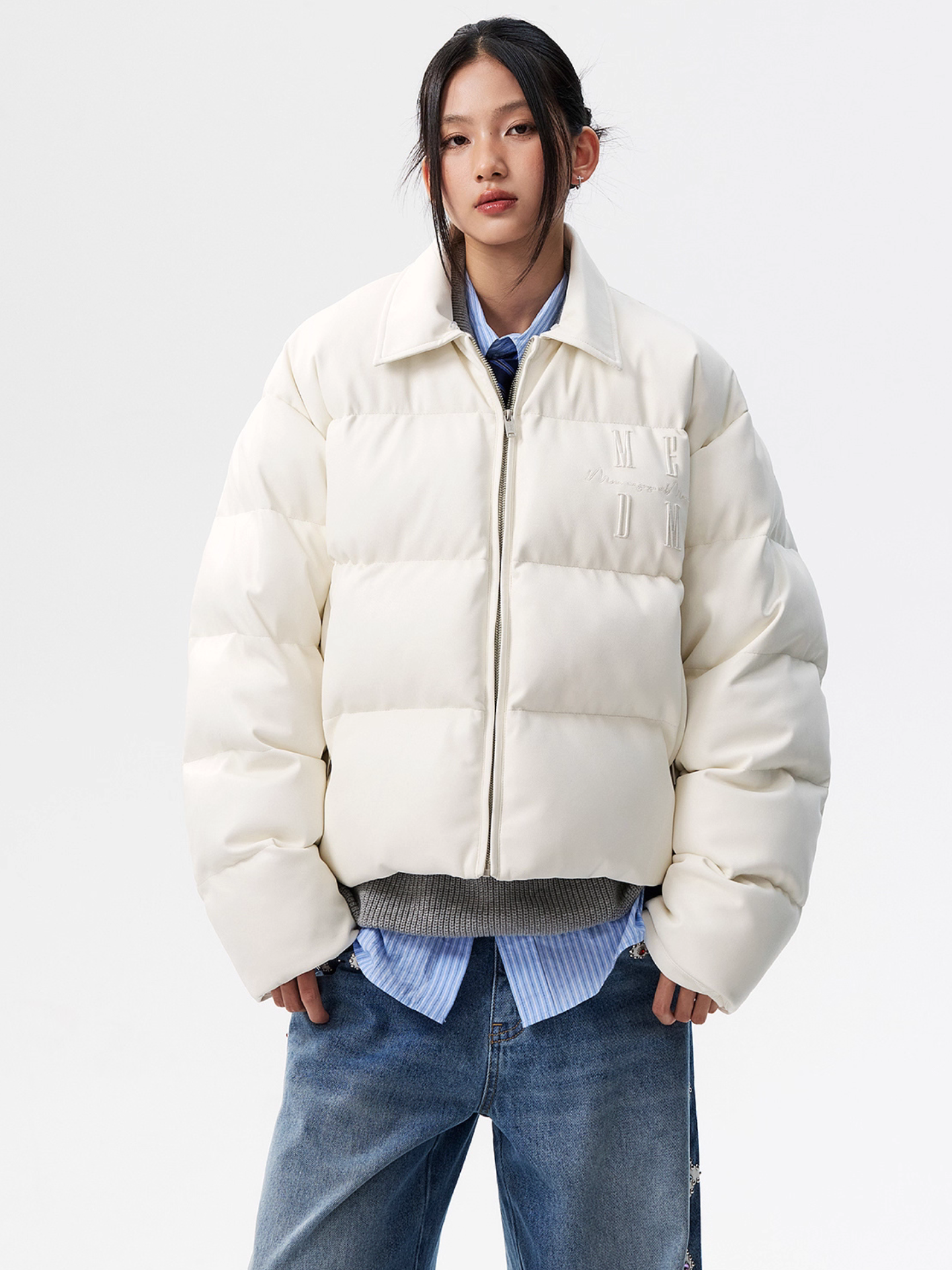 MEDM Embossed Leather Puffer Jacket