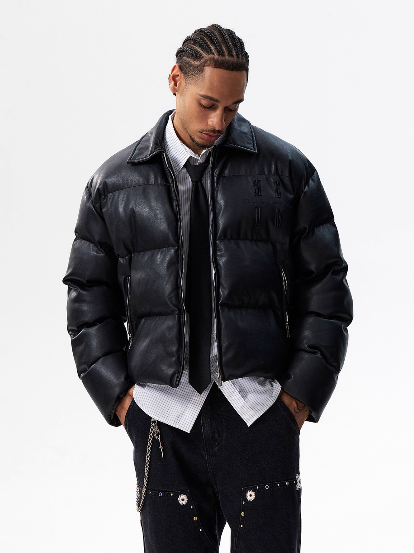 MEDM Embossed Leather Puffer Jacket
