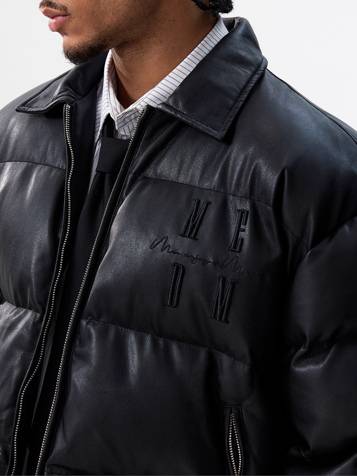MEDM Embossed Leather Puffer Jacket
