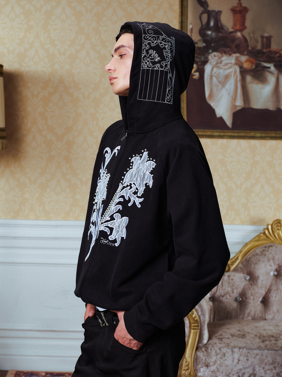 Lace Fleur Zip Hoodie