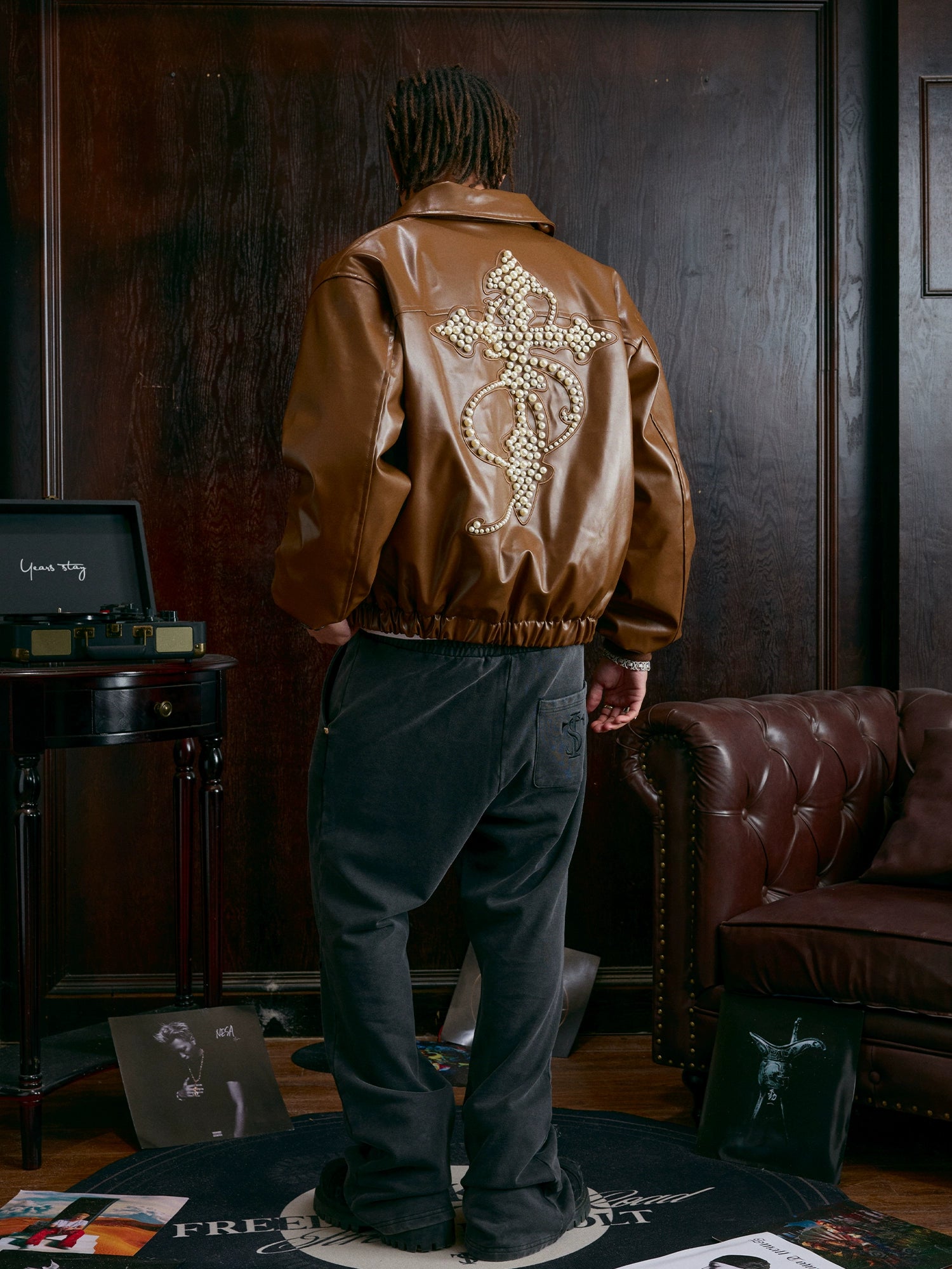 Heaven's Pearls Leather Bomber Jacket