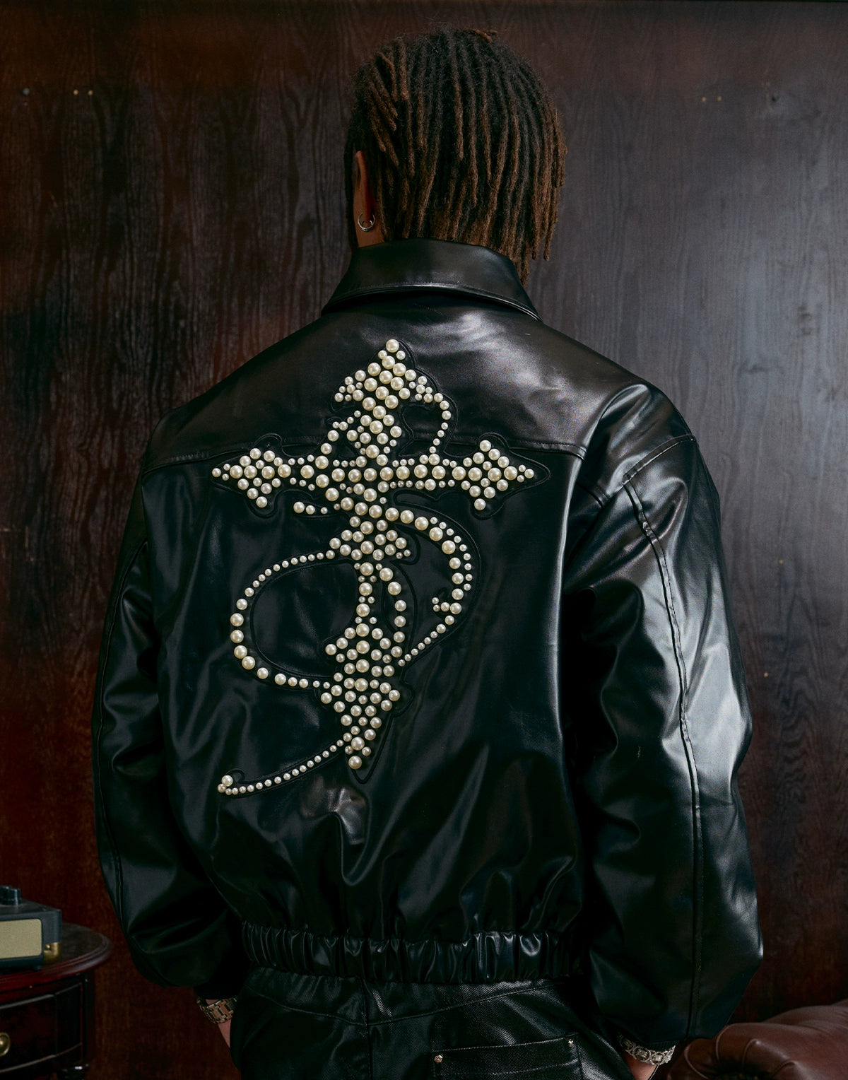 Heaven's Pearls Leather Bomber Jacket