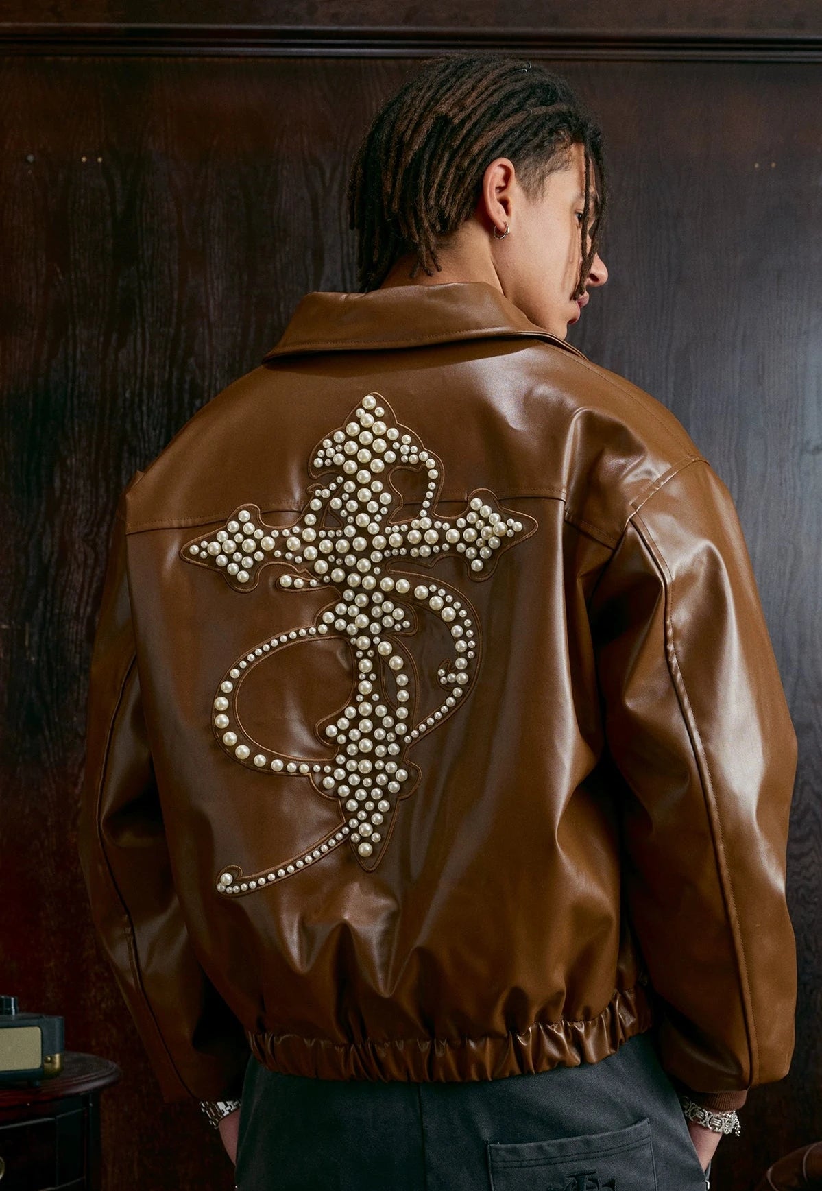 Heaven's Pearls Leather Bomber Jacket