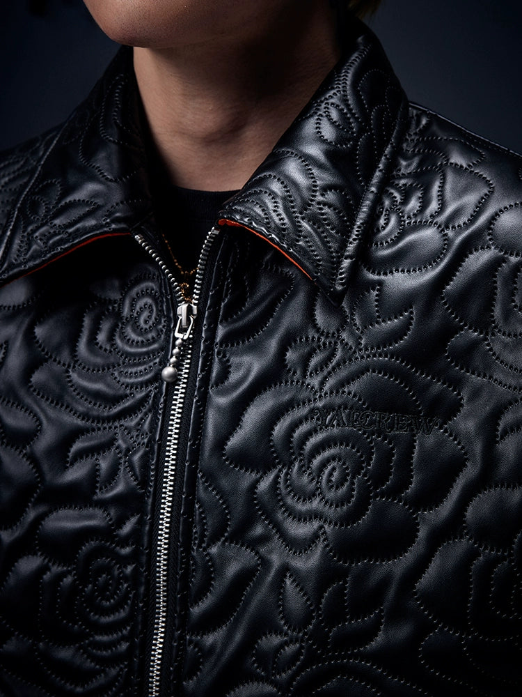 Embossed Roses Leather Jacket