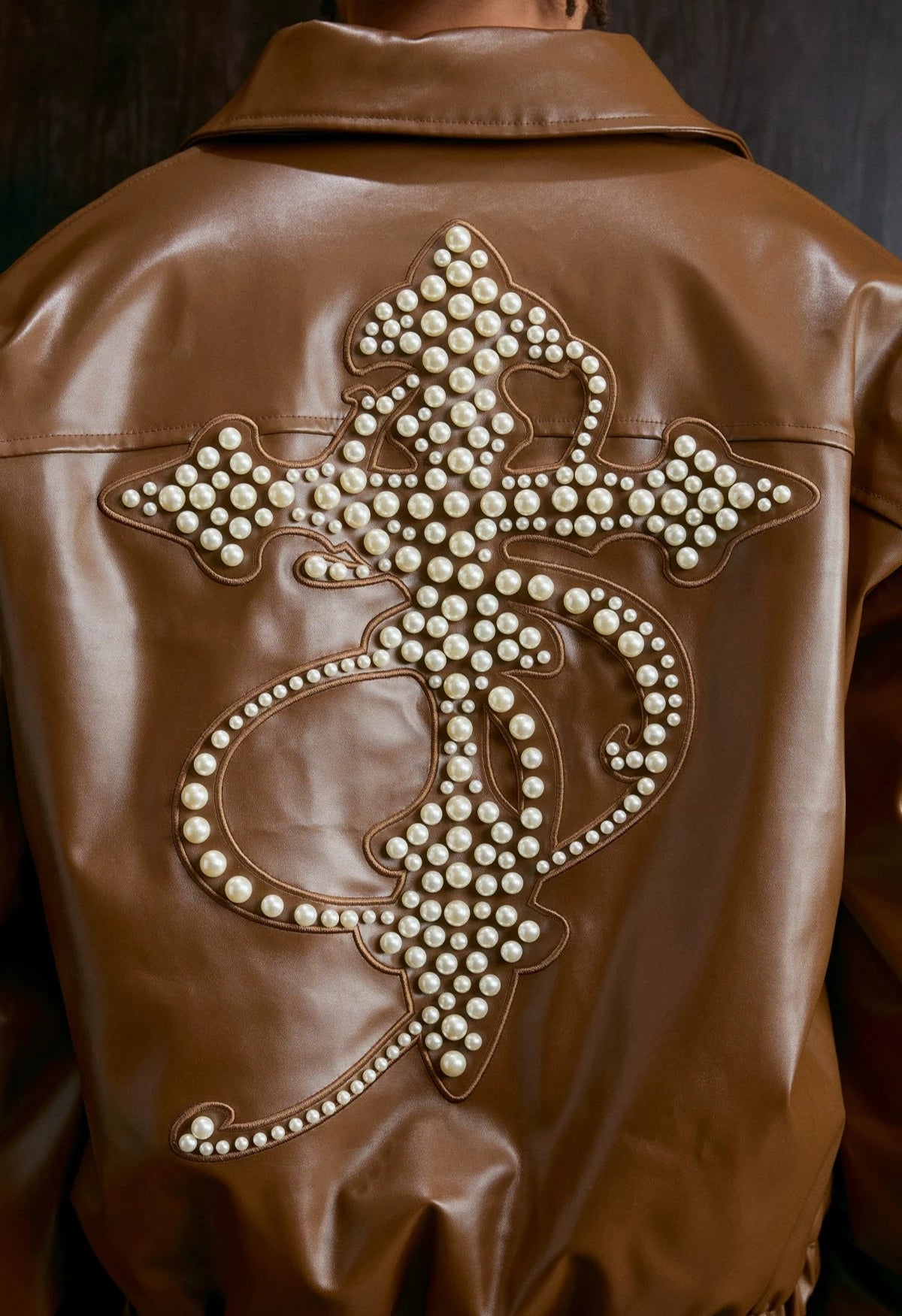 Heaven's Pearls Leather Bomber Jacket