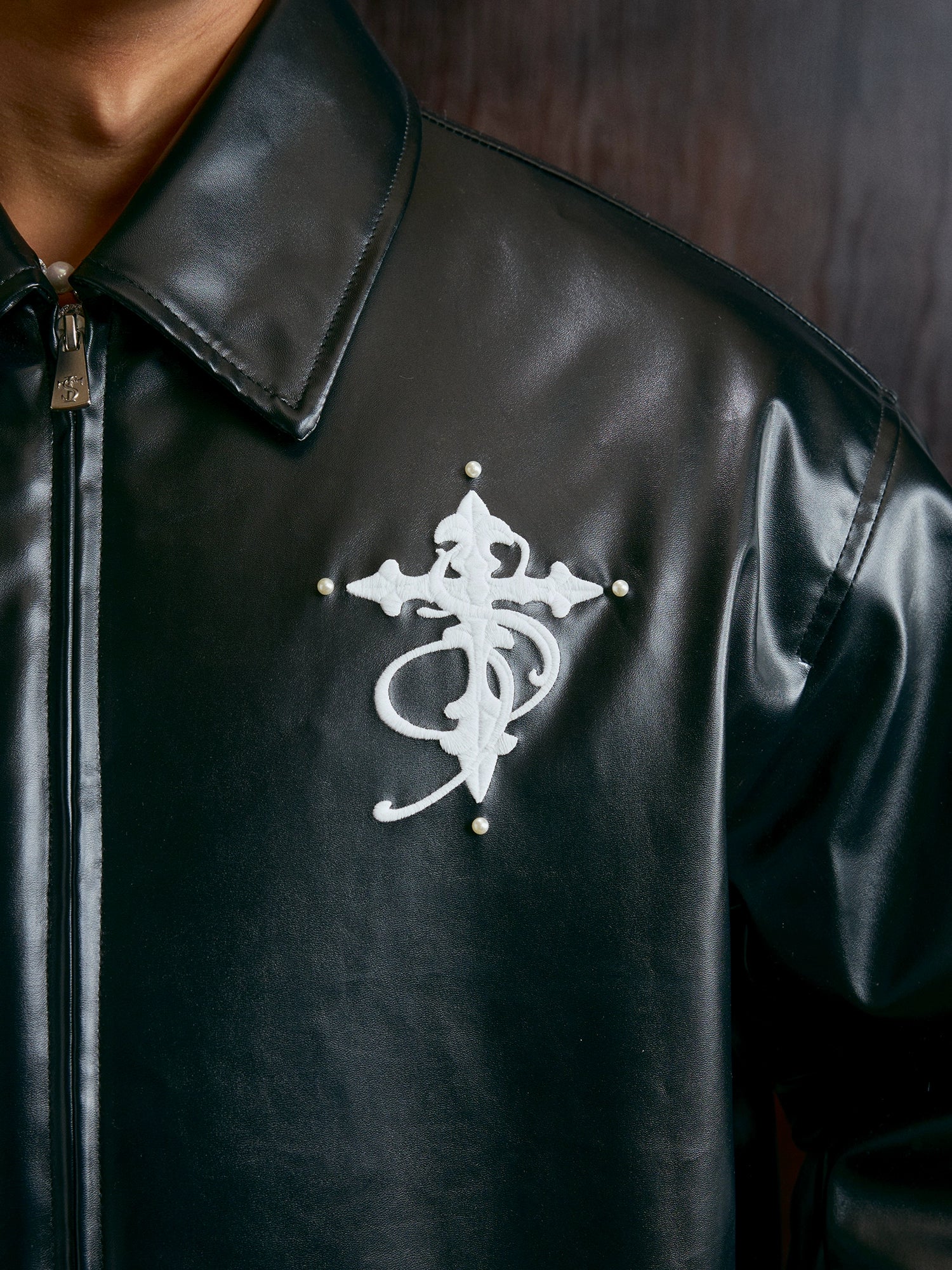 Heaven's Pearls Leather Bomber Jacket