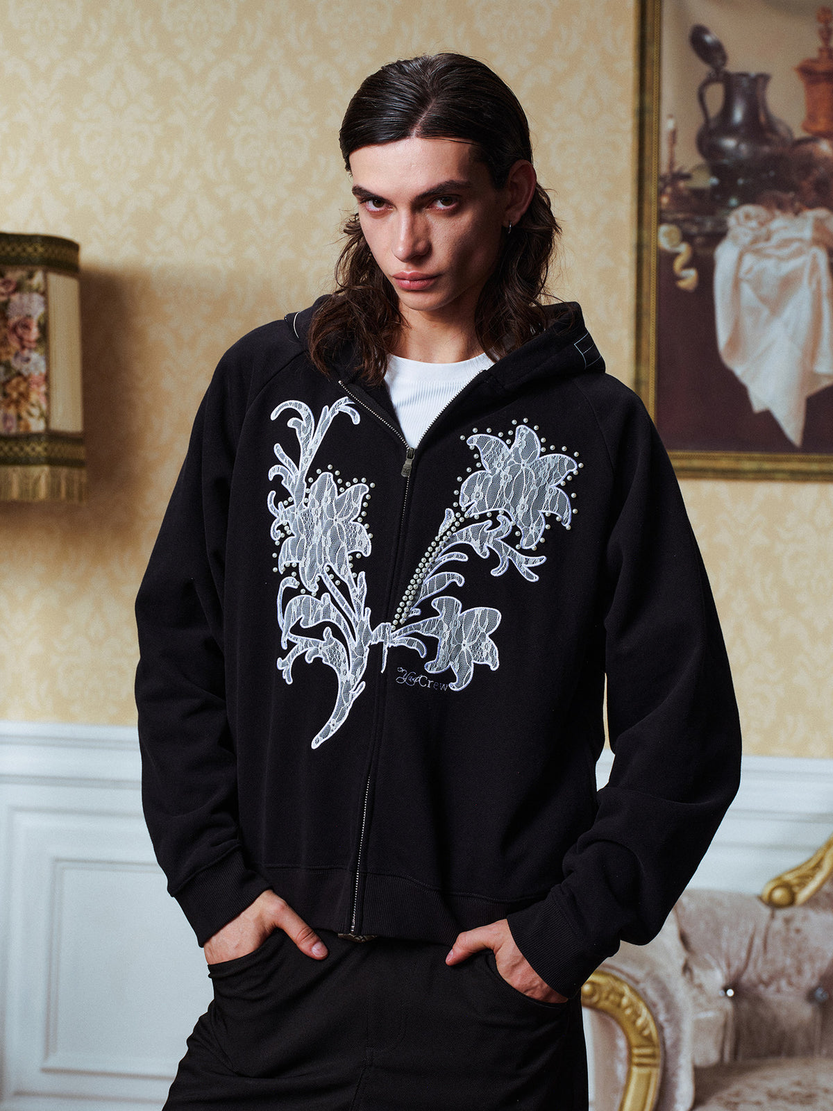 Lace Fleur Zip Hoodie