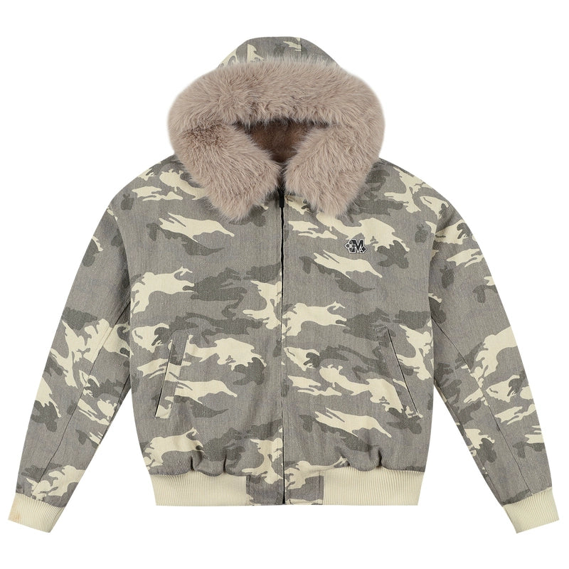 Camo'd Down Fur Jacket