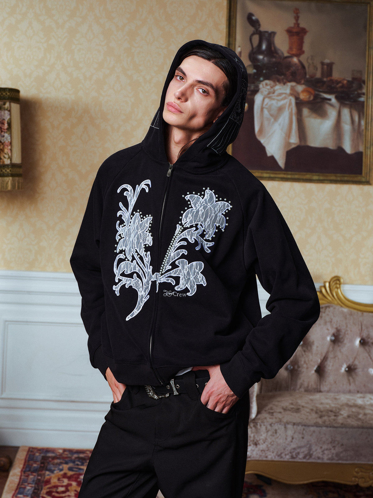 Lace Fleur Zip Hoodie