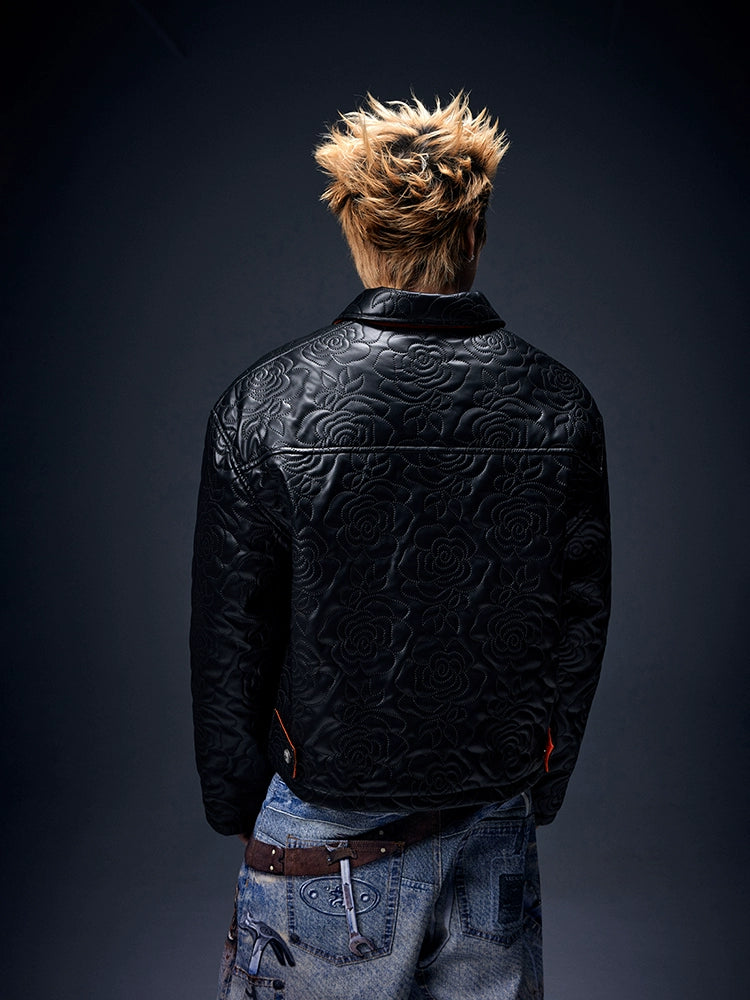 Embossed Roses Leather Jacket