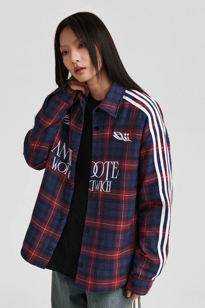 Striped shirt checkered jacket hot sale